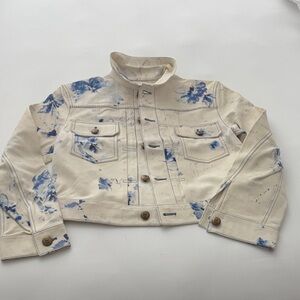 Ralph Lauren Purple Label Cream SOFT LEATHER Jacket with Blue Paint Detail